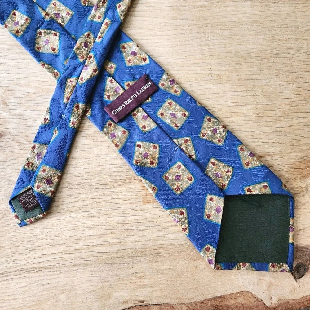Vintage Ralph Lauren Chaps Mens Fashion Necktie Tie Silk Blue Red Yellow‎ 58